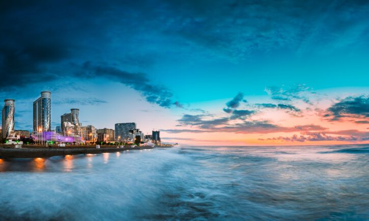 Batumi, Adjara, Georgia. Panorama Of Illuminated Resort Town At